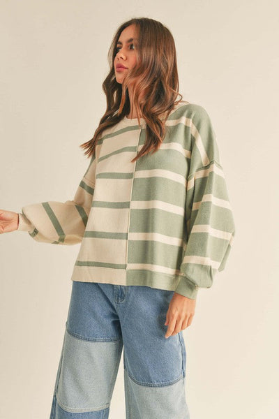 The Wait In Line Sage & Cream Striped Sweater