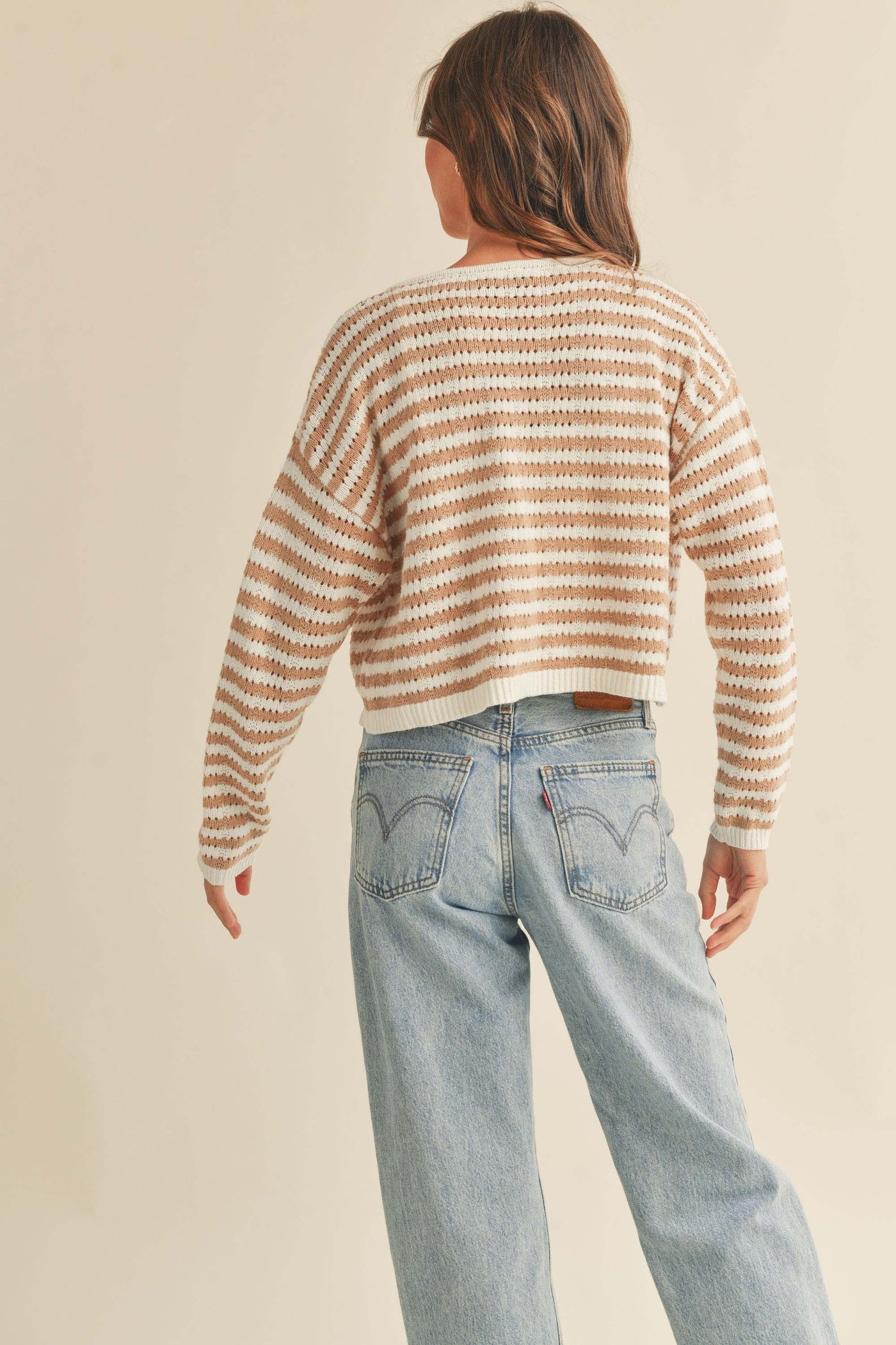 The Boardwalk Striped Tan Cardigan Sweater