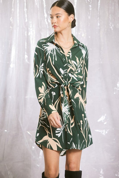 The Malia Green Tropical Print Mini Dress