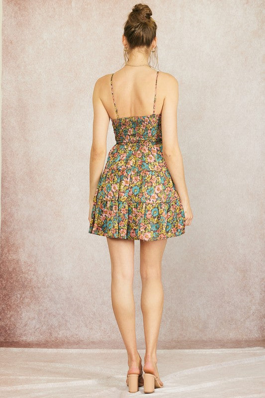 The Blooming Love Floral Print Satin Mini Dress