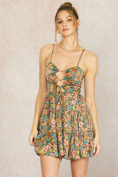 The Blooming Love Floral Print Satin Mini Dress
