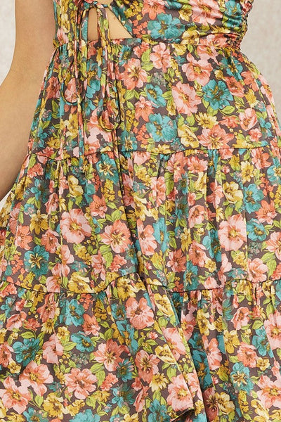 The Blooming Love Floral Print Satin Mini Dress