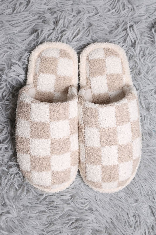 The Fast Lane Beige Checkerboard Slippers