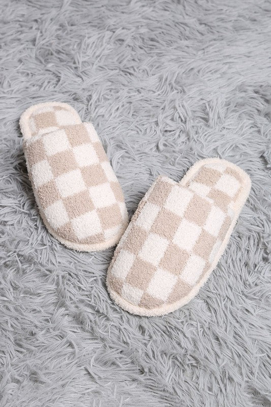 The Fast Lane Beige Checkerboard Slippers