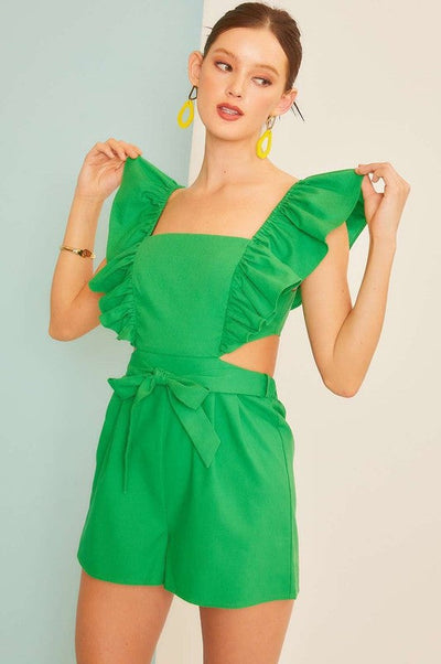 The Wasting No Time Kelly Green Ruffled Romper