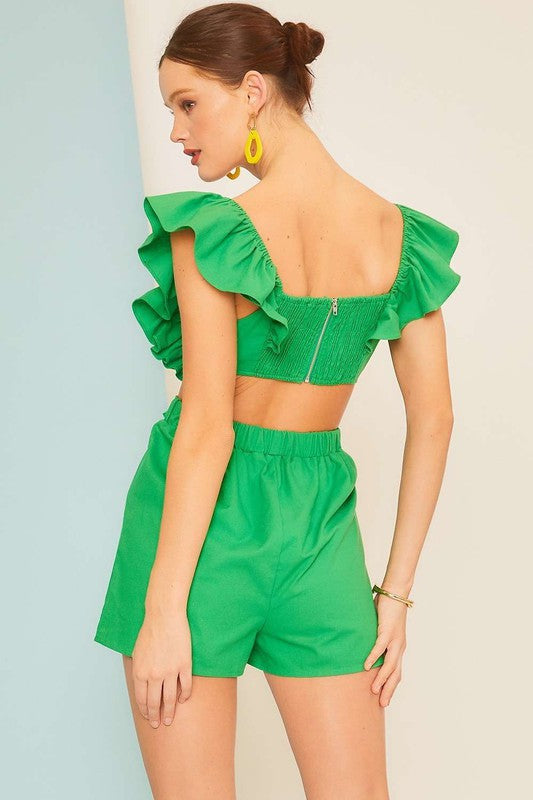 The Wasting No Time Kelly Green Ruffled Romper