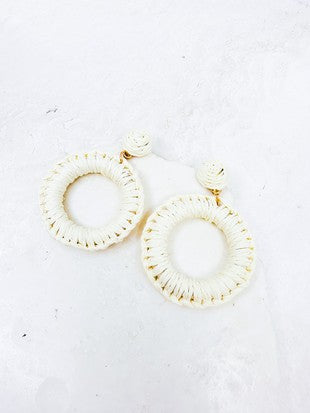 Raffia Wrapped Cream Hoop Drop Earrings