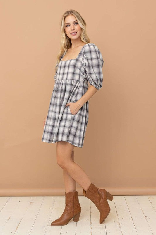 The Autumn Is Calling Plaid Babydoll Dress