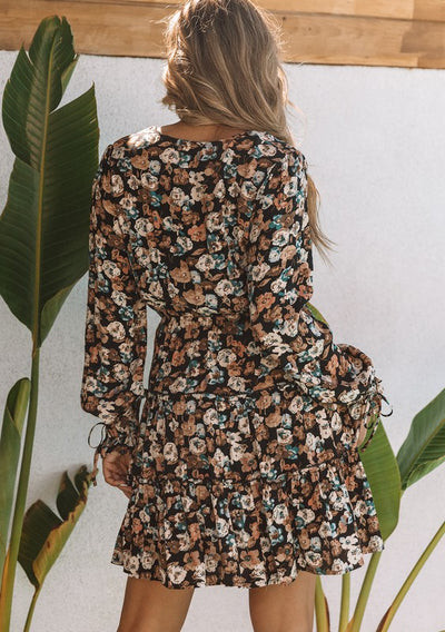 The Fall Flowers Tiered Long Sleeve Mini Dress
