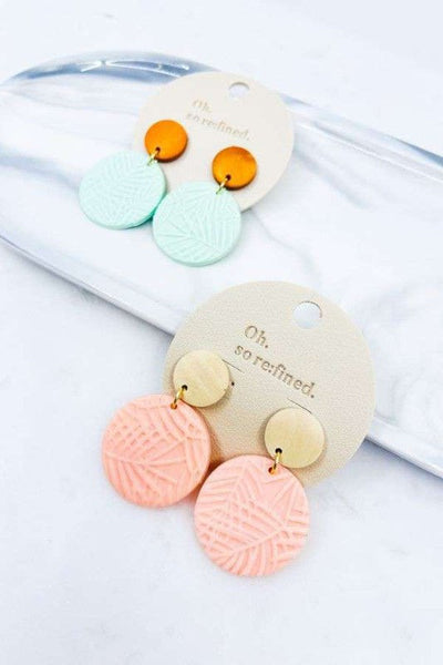 The Wood + Leaf embossed Circle Earrings