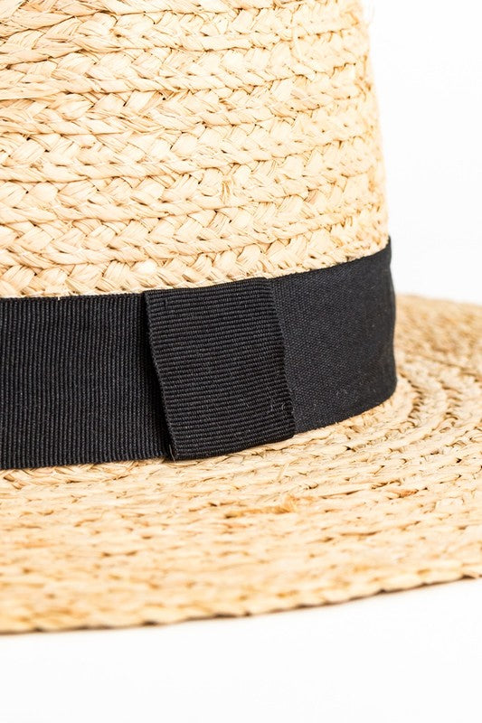Straw Panama Hat with Black Ribbon Detail