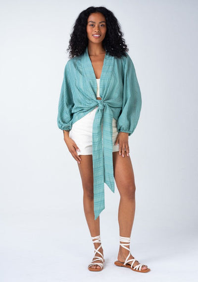 The Tampa Bay Dusty Teal Textured Kimono Top