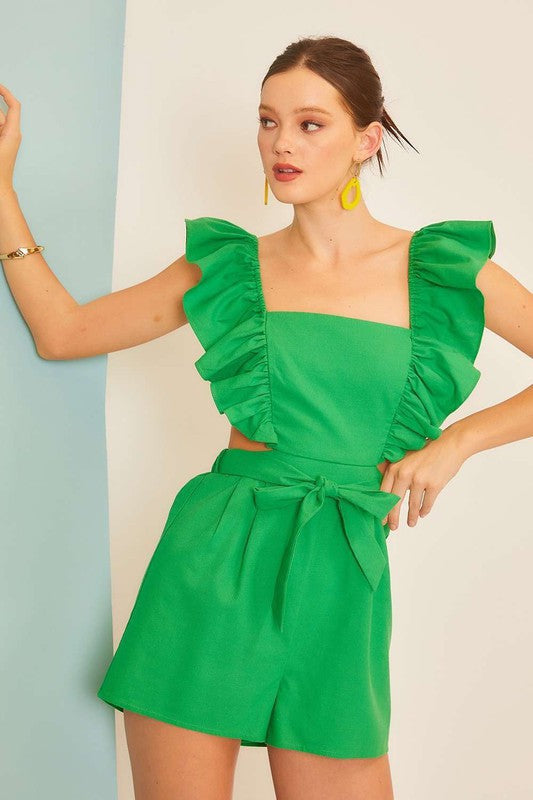 The Wasting No Time Kelly Green Ruffled Romper