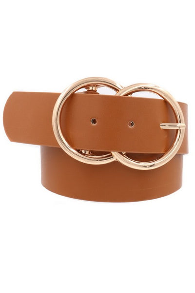 Double Gold Metal Ring Faux Leather 1.5" Belt