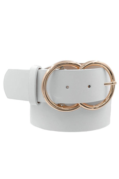 Double Gold Metal Ring Faux Leather 1.5" Belt