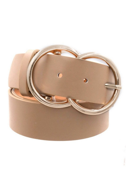 Double Gold Metal Ring Faux Leather 1.5" Belt