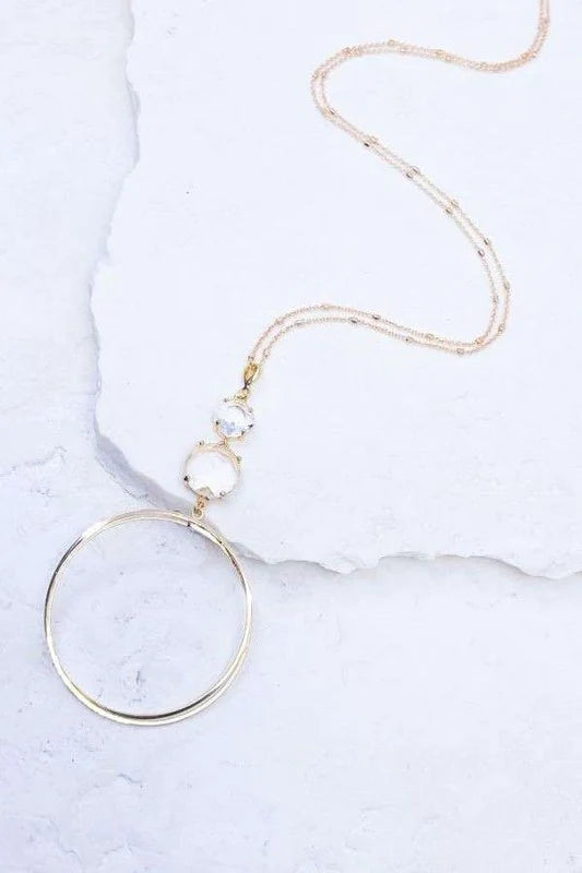 The Gold Glass Stone Ring Pendant Necklace