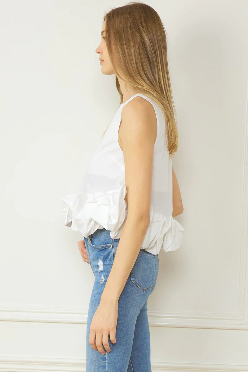 The Ruffle Some Feathers White Sleeveless Crop Top
