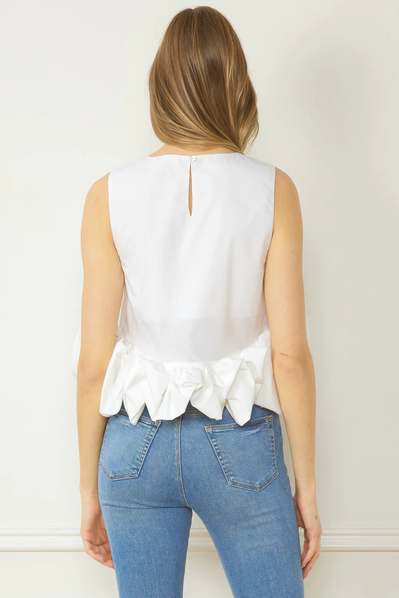 The Ruffle Some Feathers White Sleeveless Crop Top