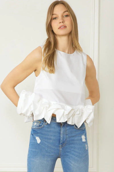 The Ruffle Some Feathers White Sleeveless Crop Top