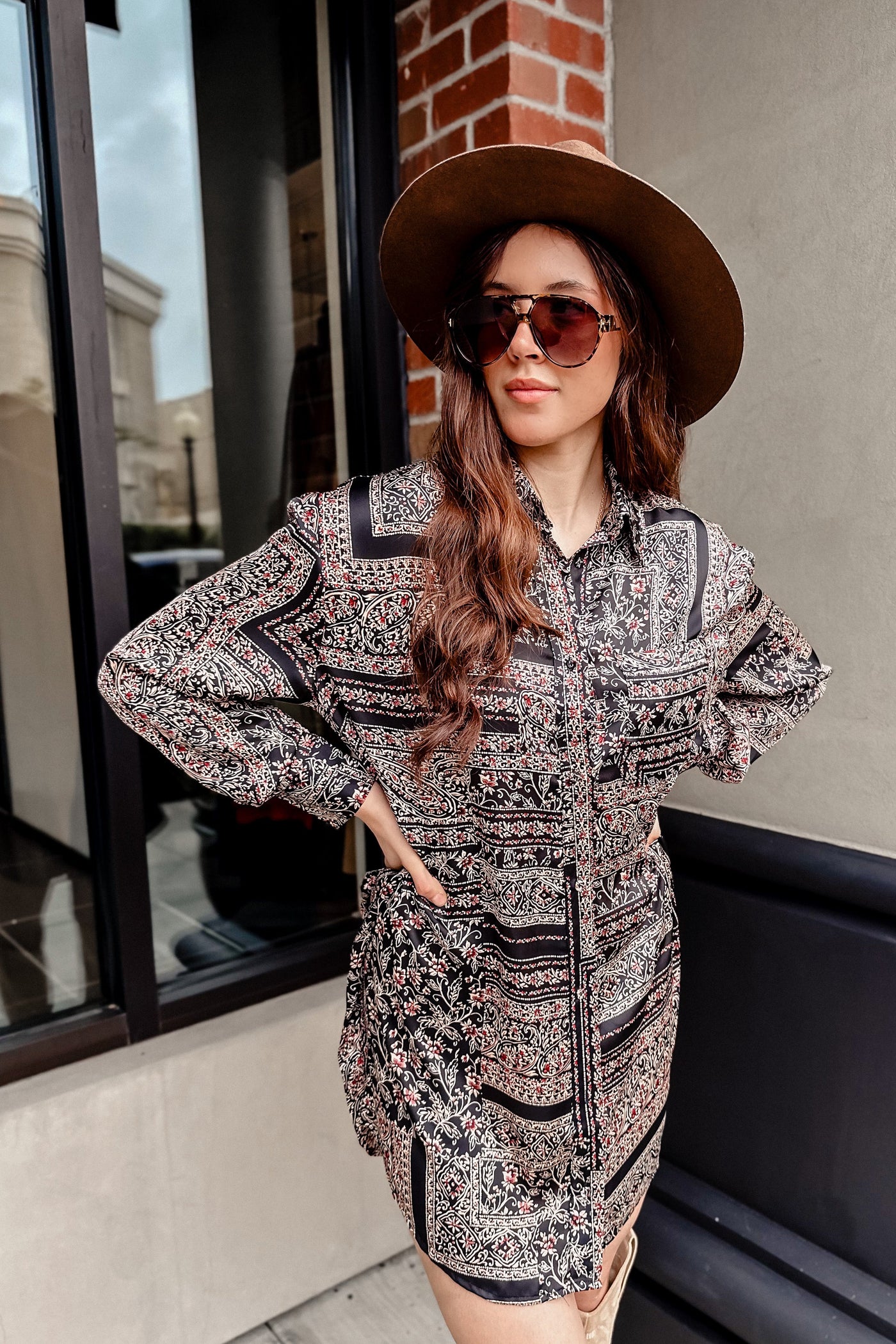 The Midnight In Bali Black Satin Shirt Dress
