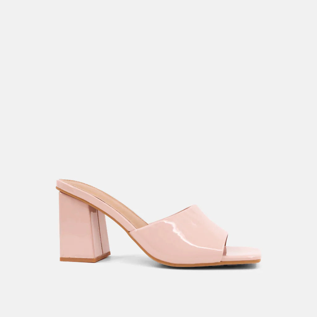 The Gillian Nude Patent Leather Block Heels