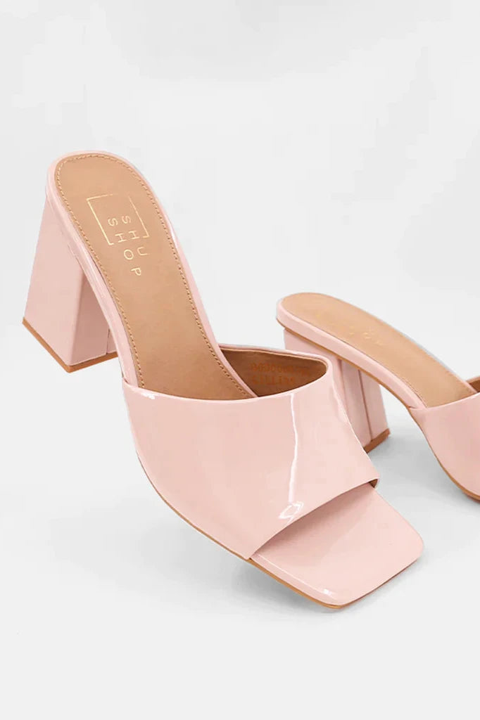 The Gillian Nude Patent Leather Block Heels