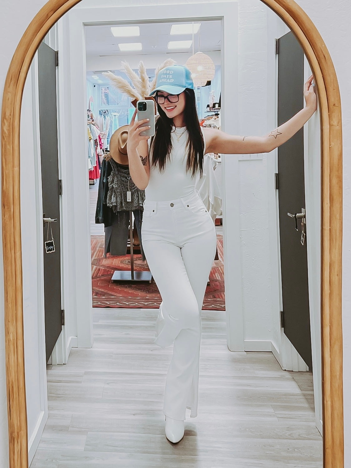 The Harlow White Flared Pants with Ankle Slit