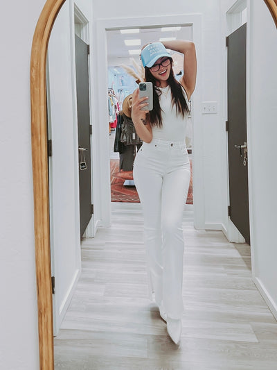 The Harlow White Flared Pants with Ankle Slit