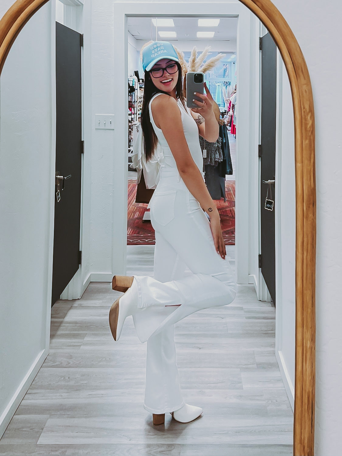 The Harlow White Flared Pants with Ankle Slit