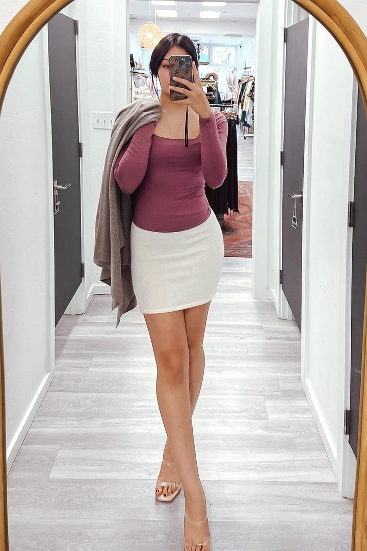 The Milani Ivory Fitted Sweater Mini Skirt