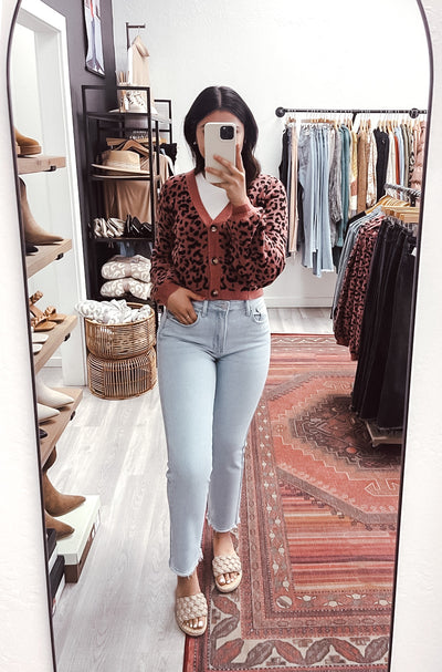 The Spot Check Pink Leopard Print Button Down Cardigan