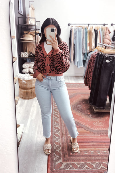 The Spot Check Pink Leopard Print Button Down Cardigan