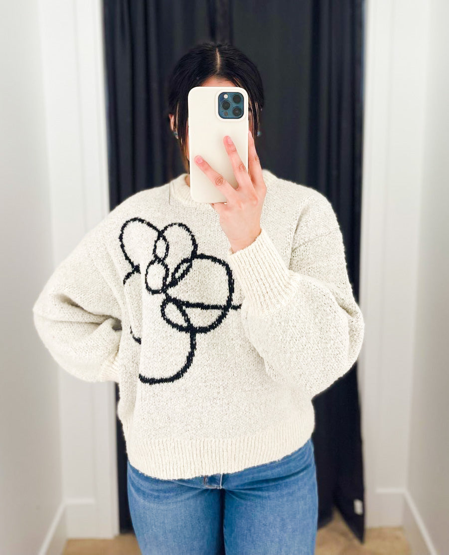 The Lili Off White Flower Detail Knit Sweater