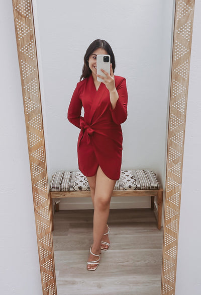 The Playing Games Sangria Red Wrap Mini Dress
