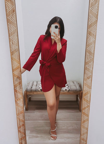 The Playing Games Sangria Red Wrap Mini Dress