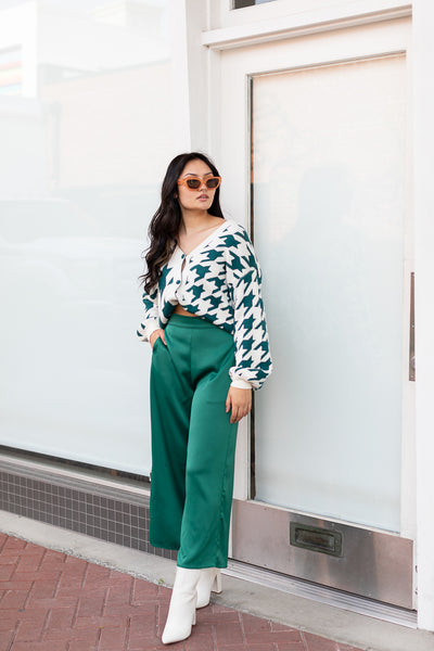 The Harrenhall Teal Houndstooth Check Button Up Cardigan