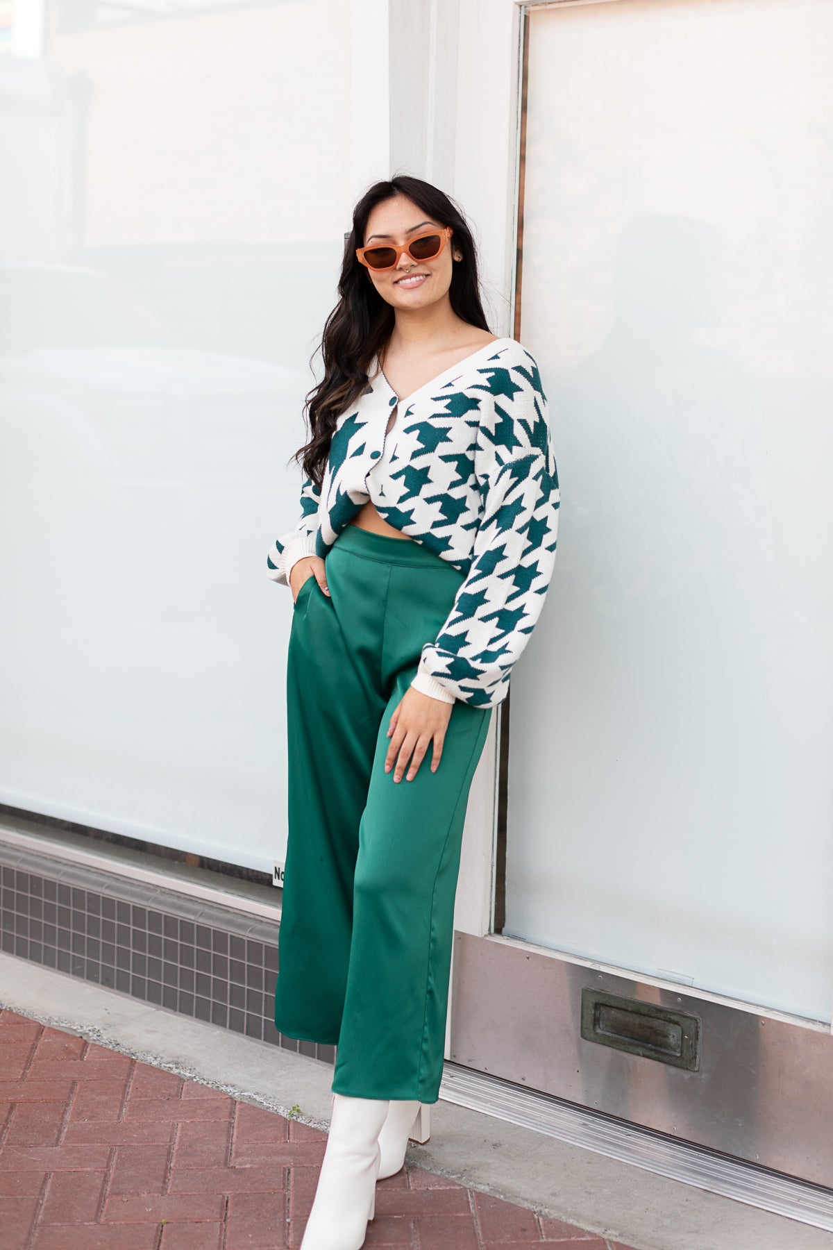 The Harrenhall Teal Houndstooth Check Button Up Cardigan