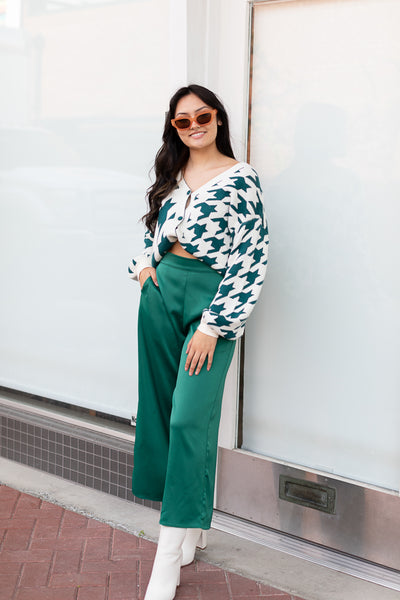 The Harrenhall Teal Houndstooth Check Button Up Cardigan