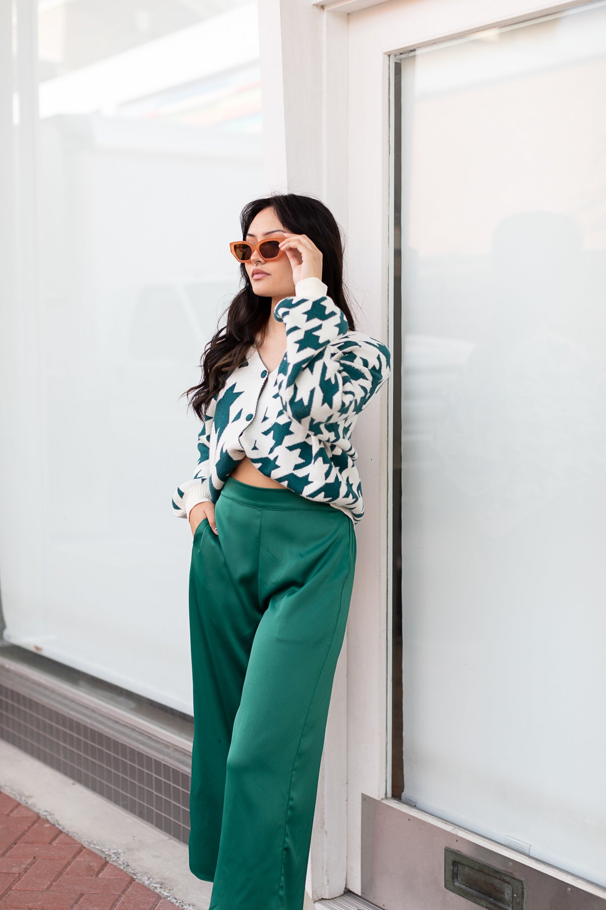 The Harrenhall Teal Houndstooth Check Button Up Cardigan