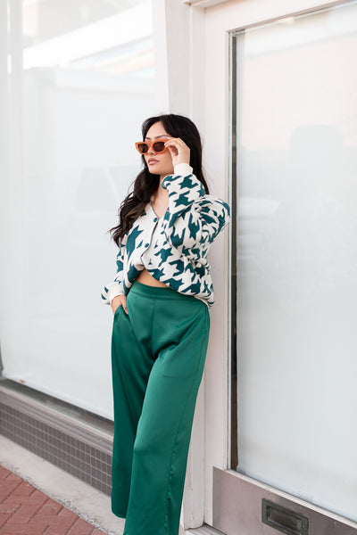 The Harrenhall Teal Houndstooth Check Button Up Cardigan