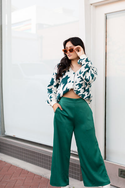 The Harrenhall Teal Houndstooth Check Button Up Cardigan