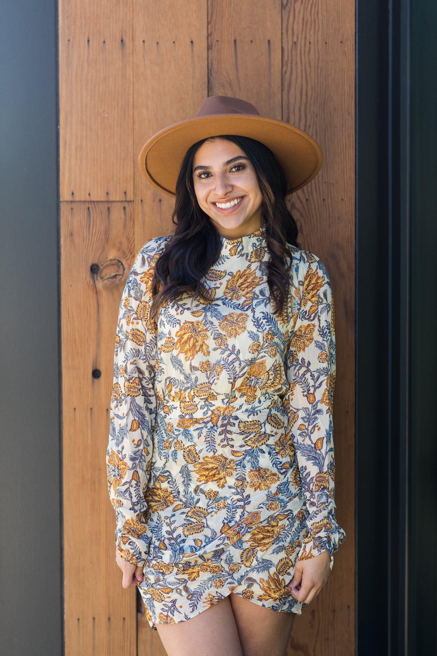 The Harvest Love Printed Mock Neck Mini Dress