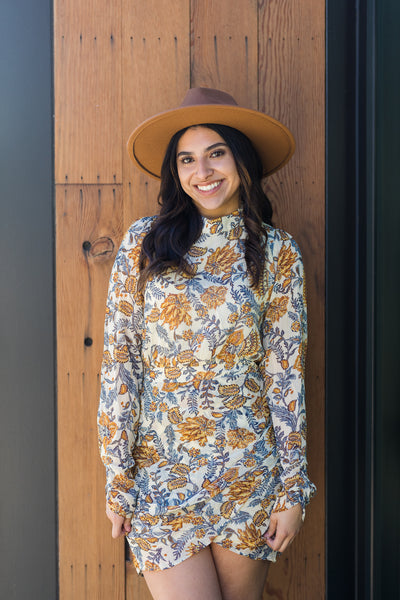 The Harvest Love Printed Mock Neck Mini Dress