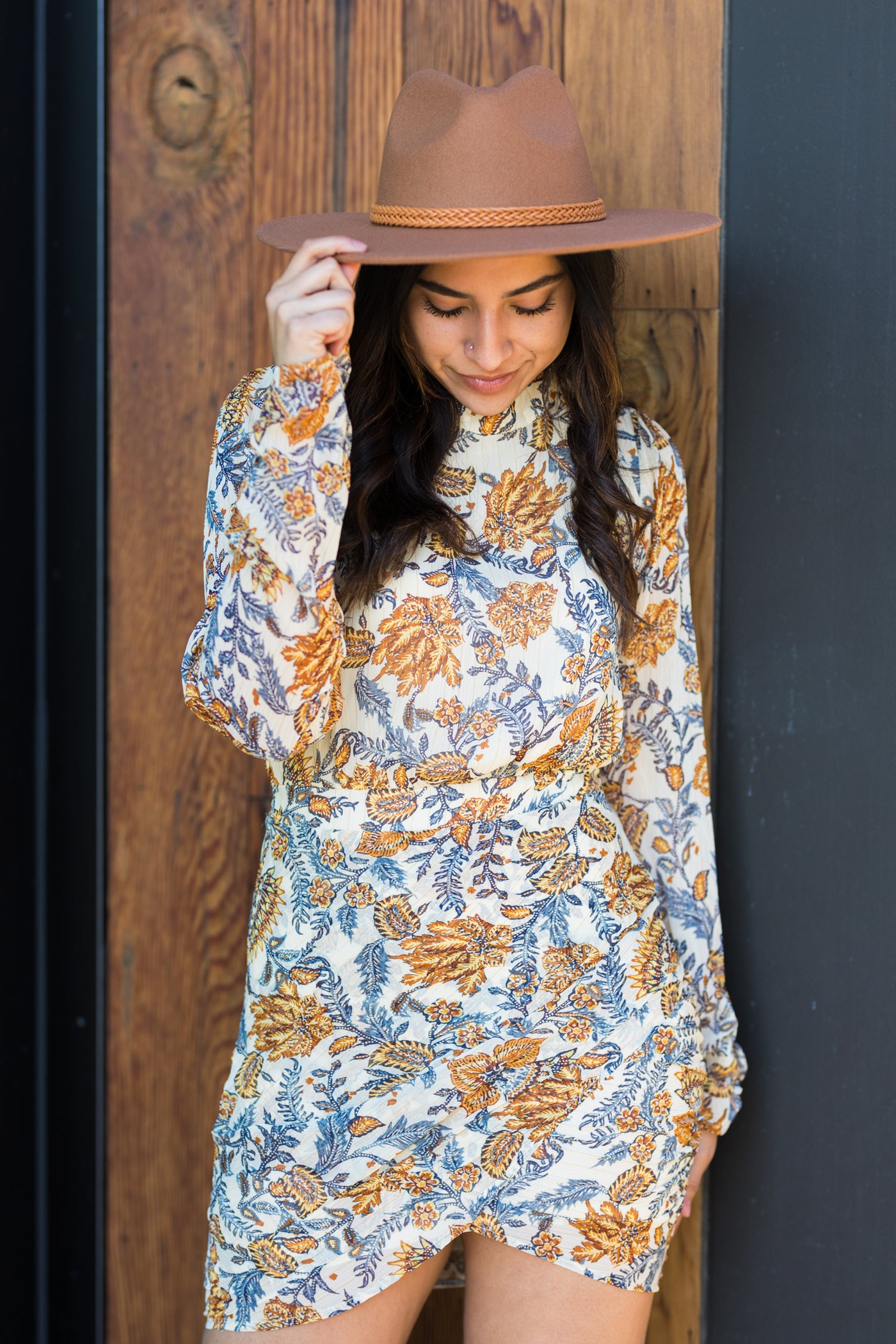 The Harvest Love Printed Mock Neck Mini Dress