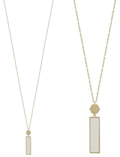Hexagon Wood and Gold Necklace