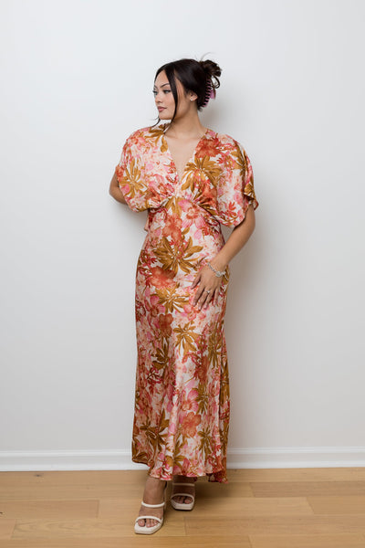The Autumn Lily Floral Satin Maxi Dress