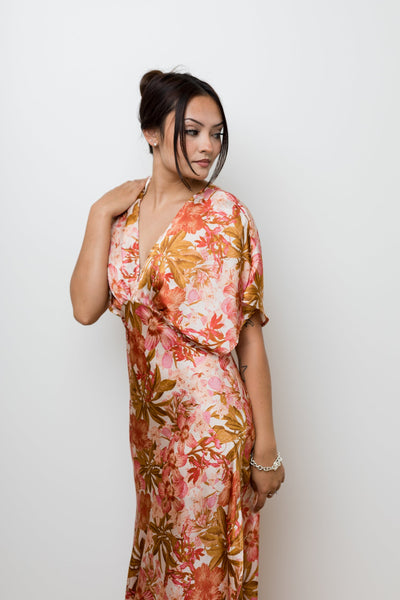 The Autumn Lily Floral Satin Maxi Dress