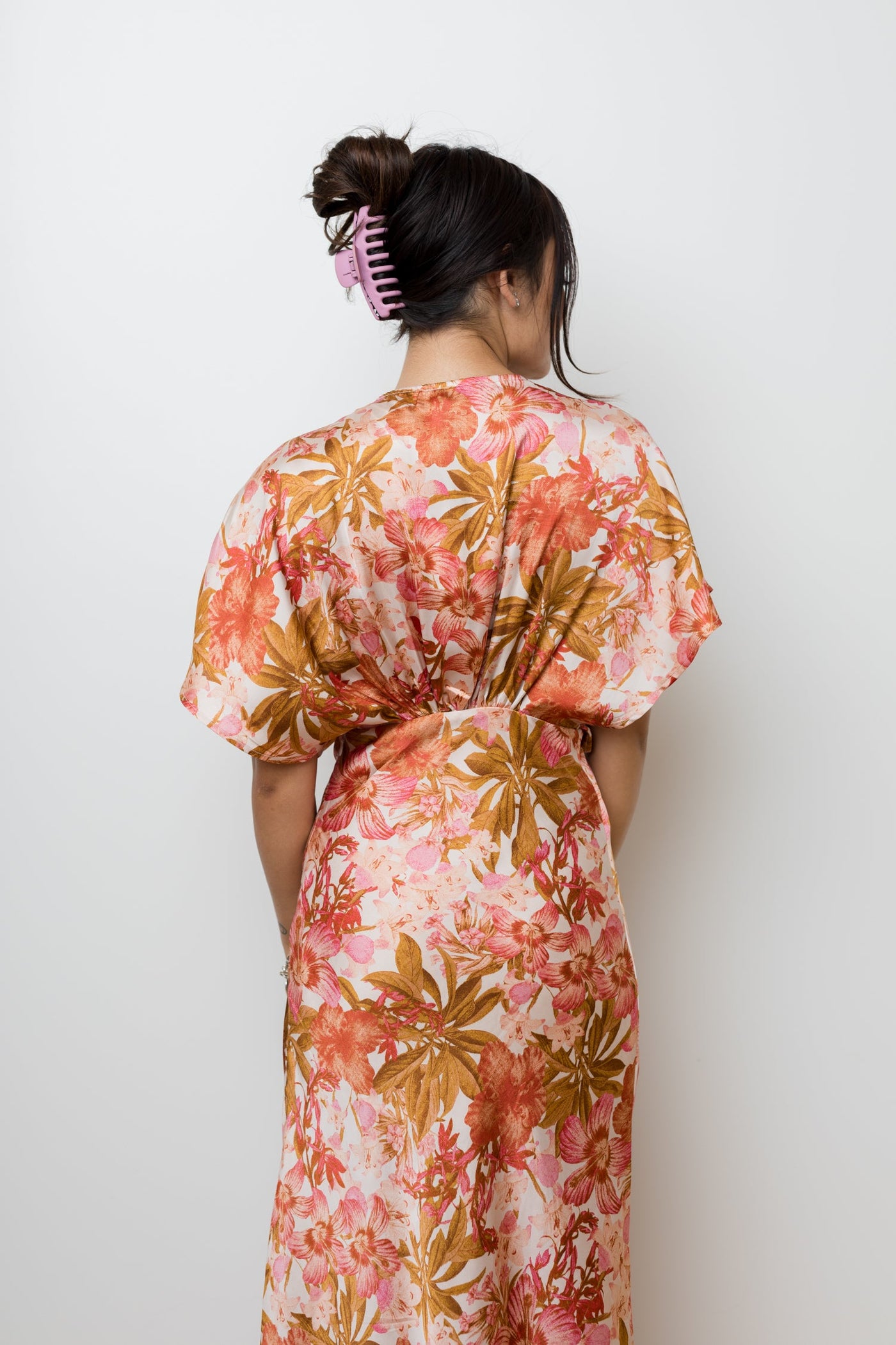 The Autumn Lily Floral Satin Maxi Dress