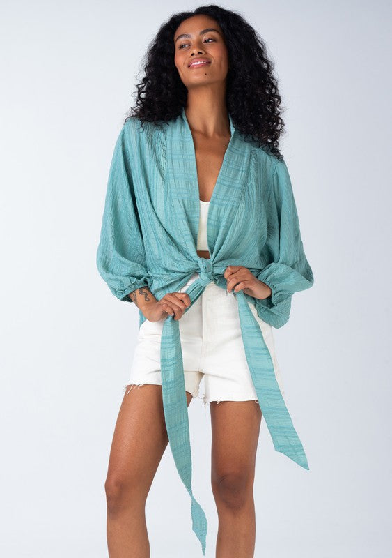 The Tampa Bay Dusty Teal Textured Kimono Top